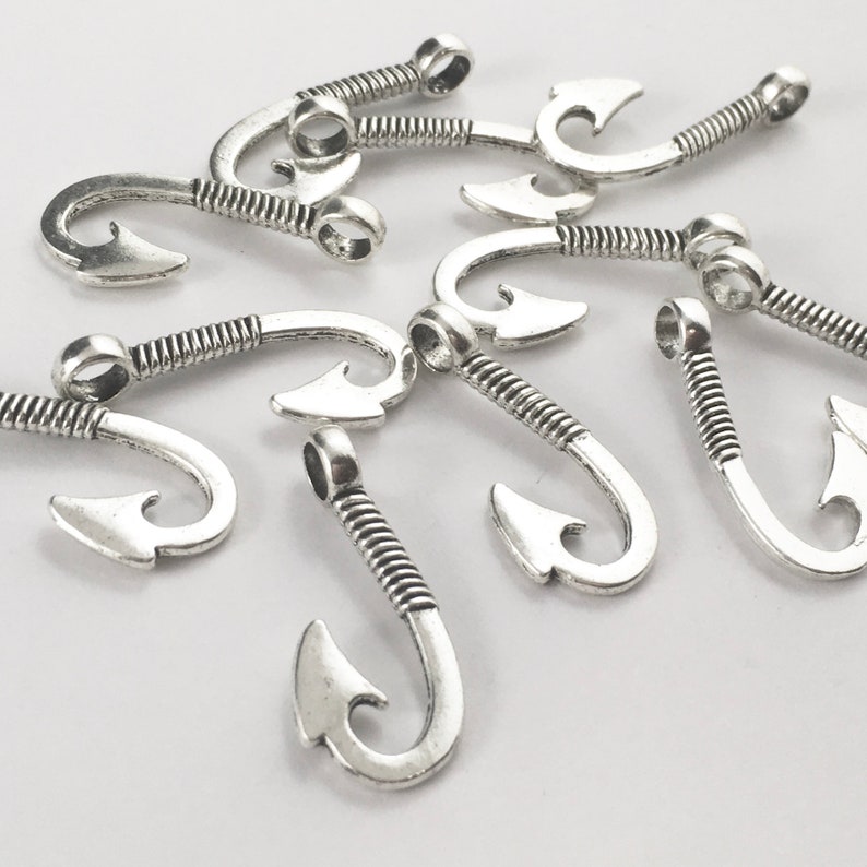 Fishing Hook Charm Fishing Hook Pendant Antique Silver Fish Etsy