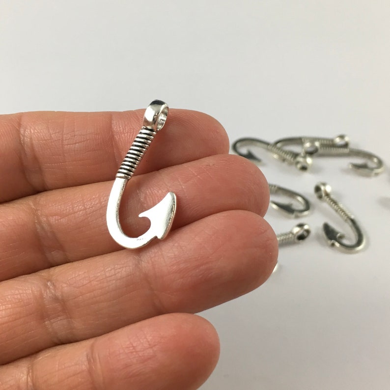 Fishing Hook Charm Fishing Hook Pendant Antique Silver Fish Etsy