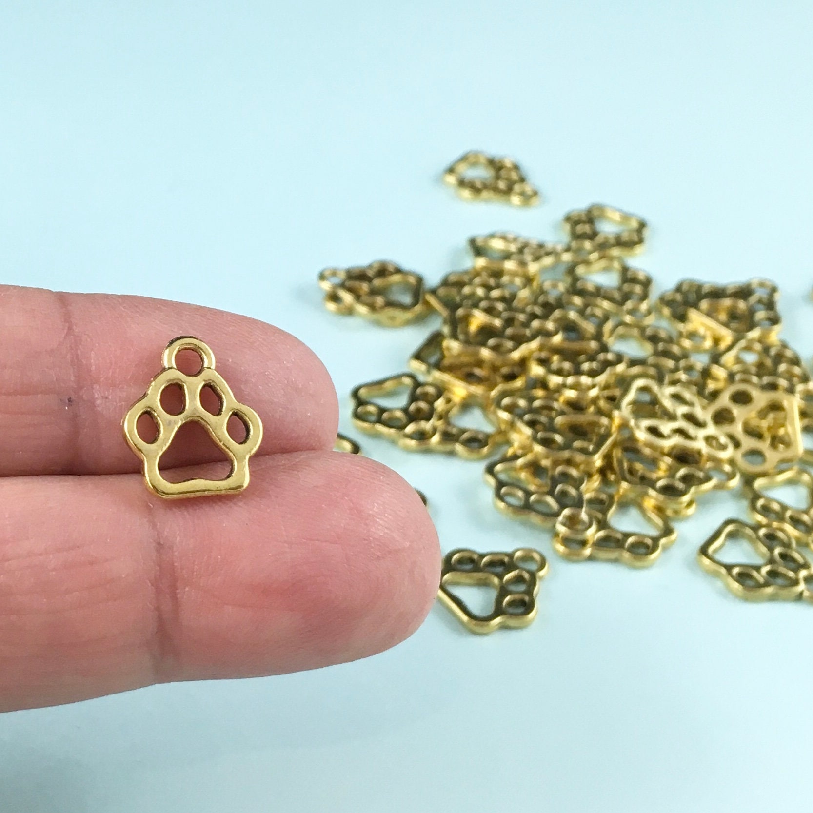 Bulk Antique Gold Paw Print Charms, Pet Charm, Dog Paw, Cat Paw, Animal