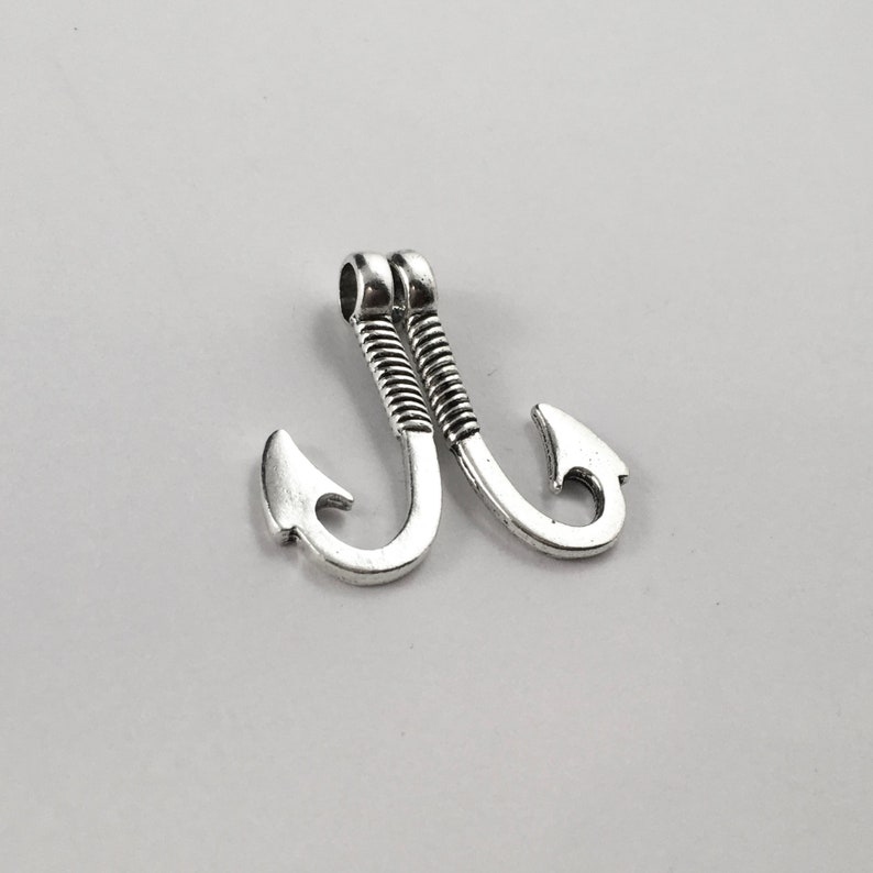 Fishing Hook Charm Fishing Hook Pendant Antique Silver Fish Etsy
