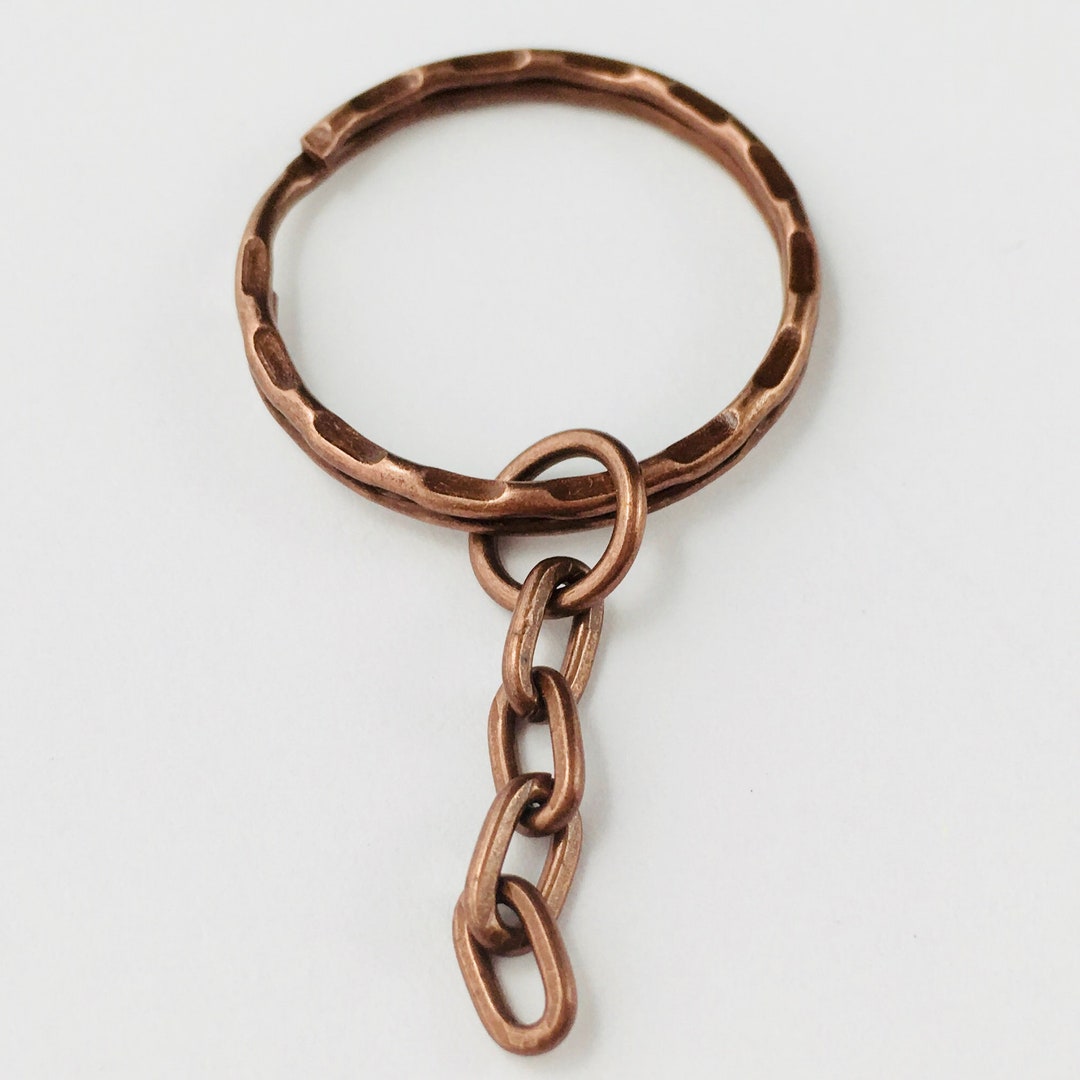 Copper Keyring With Attached Chain, Copper Tone, Copper Split Rings