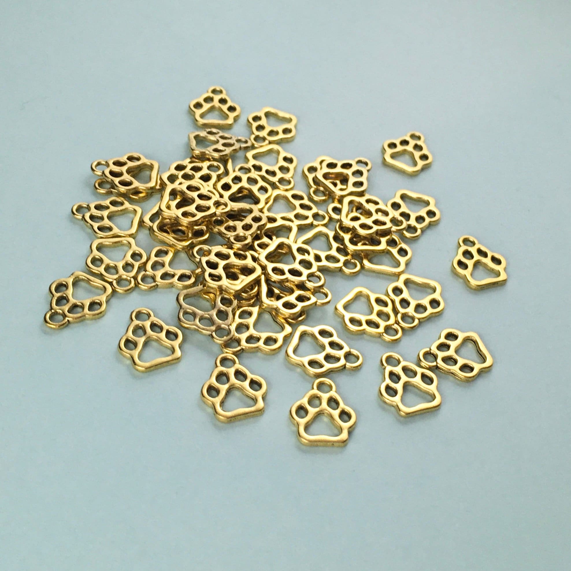 Bulk Antique Gold Paw Print Charms, Pet Charm, Dog Paw, Cat Paw, Animal