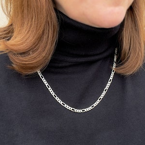 Figaro Italian Sterling Silver Chain Necklace, 925 Layering Necklace, Statement Chain, Mixed Link Necklace, 23 inches, Lobster Claw Clasp