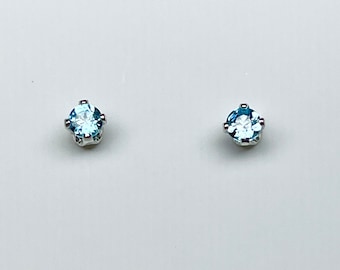 Genuine Sky Blue Topaz Studs, Sterling Silver, Mini Stud Earrings, Blue Gemstone Jewelry,  Tiny Blue Stud Earrings, Minimalist Jewelry