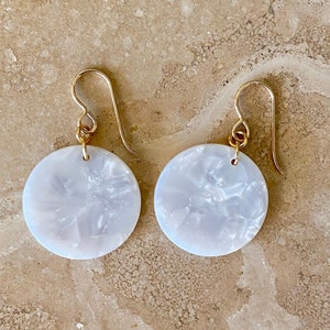 White Acetate Circle Earrings: 14k Gold or Sterling Silver Wires