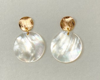 Natural Mother Of Pearl MOP Big Circle Earrings Kidney Ear Wires