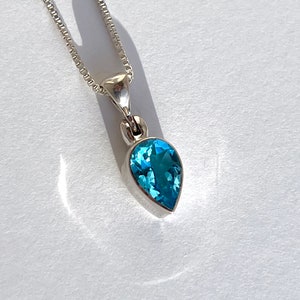 Teardrop Blue Topaz Pendant Necklace: Minimalism Sterling Silver Jewelry