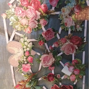Glanz Poesiebilder Nostalgie Rosen, Taube, mit und ohne Glitter, 7232, Ernst Freihoff, German Embrossed, Vintage Style, Scrap, 27 x 17 cm