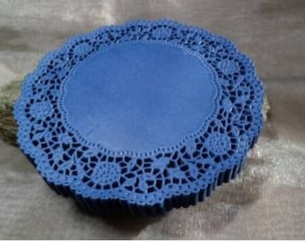 25 to 100 dark blue cake doilies 16 cm, lace paper