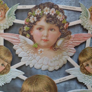 Images brillantes, images poétiques, ange nostalgique, putto, avec et sans paillettes, 7315, Ernst Freihoff, estampage allemand, style vintage, ferraille