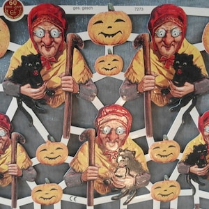 Glanzbilder Poesiebilder Halloween, Hexe, Kürbis, schwarzer Kater  7273