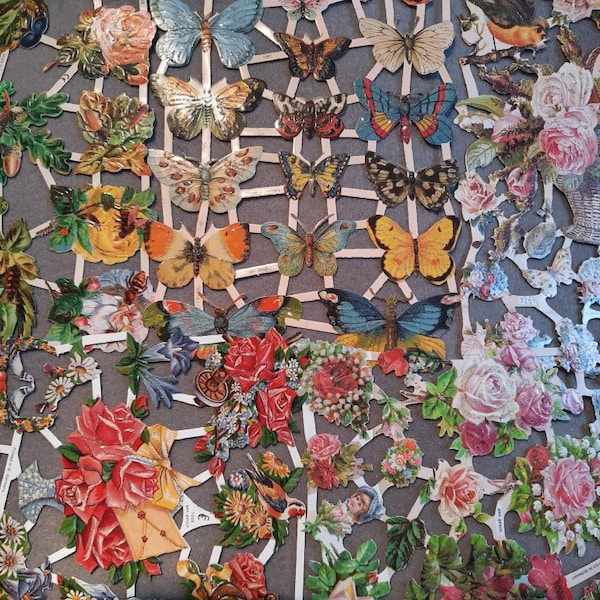 Glanzbilder Poesie Nostalgie, Rosen, Schmetterlinge, 6 verschiedene Motive mit und ohne Glitter 7338, 7297, 7157, 7162, 7039, 7336, Freihoff