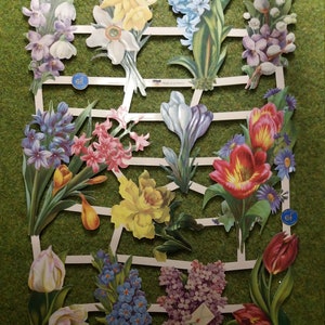 Glanzbilder Poesiebilder Frühling Blumen, ohne Glitter 7413, Ernst Freihoff, German Embrossed, Vintage Style, Scrap