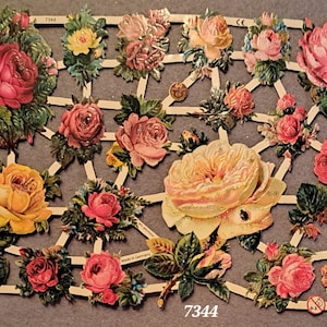 Images brillantes, images poétiques, nostalgie, roses, avec et sans paillettes, 7362, 7346, 7182, 7344, Ernst Freihoff, gaufrage allemand, style vintage, Scrap