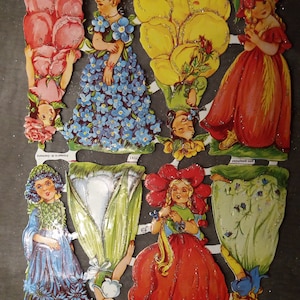 Glanzbilder Poesiebilder Blumenmädchen, Feen, Elfe, 7141, mit und ohne Glitter, Ernst Freihoff, German Embrossed, Vintage Style, Scrap