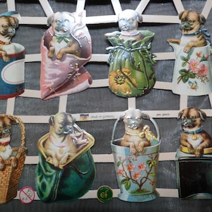 Feuille d'images brillantes, images poétiques chiens, avec et sans paillettes, carlin, 7342, 24 x 17 cm