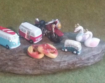 Miniature, decorazioni, pretzel, motocicletta, autobus, cigno, pretzel, autobus da campeggio, bullo, pullman, cigni, regali in denaro