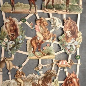 Images brillantes, images poétiques, nostalgie, chevaux, poney, sans paillettes, 7401, Ernst Freihoff, gaufrage allemand, style vintage, ferraille