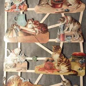 Images brillantes, images poétiques, chats nostalgiques, avec et sans paillettes, 7340, Ernst Freihoff, gaufrage allemand, style vintage, ferraille