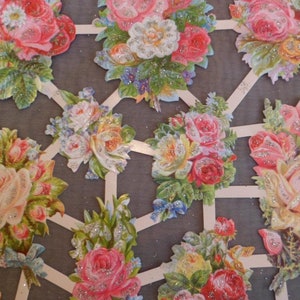 Images brillantes, images poétiques, nostalgie, roses, avec et sans paillettes, 7372, Ernst Freihoff, gaufrage allemand, style vintage, ferraille
