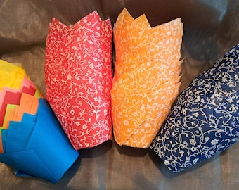 24 muffin tulip wrappers, tulip shape, various motifs, approx. 5 x 5-9 cm