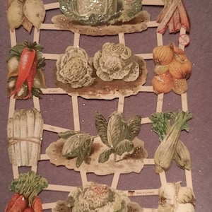 Images brillantes, images poétiques, légumes, avec et sans paillettes 7383, Ernst Freihoff, gaufrage allemand, style vintage, ferraille