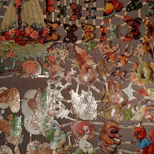 Glanzbilder Poesieb Nostalgie Vögel mit Nest,Blumenschiff,  Hund Schmetterlinge, 4 verschiedene Motive ohne Glitter,7324,7069,7223,7054,7056
