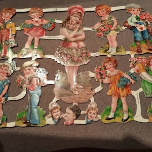 Glanzbilder mit und ohne Glitter, Poesiebilder, Kinder, 7129, Ernst Freihoff, German Embrossed, Vintage Style, Scrap
