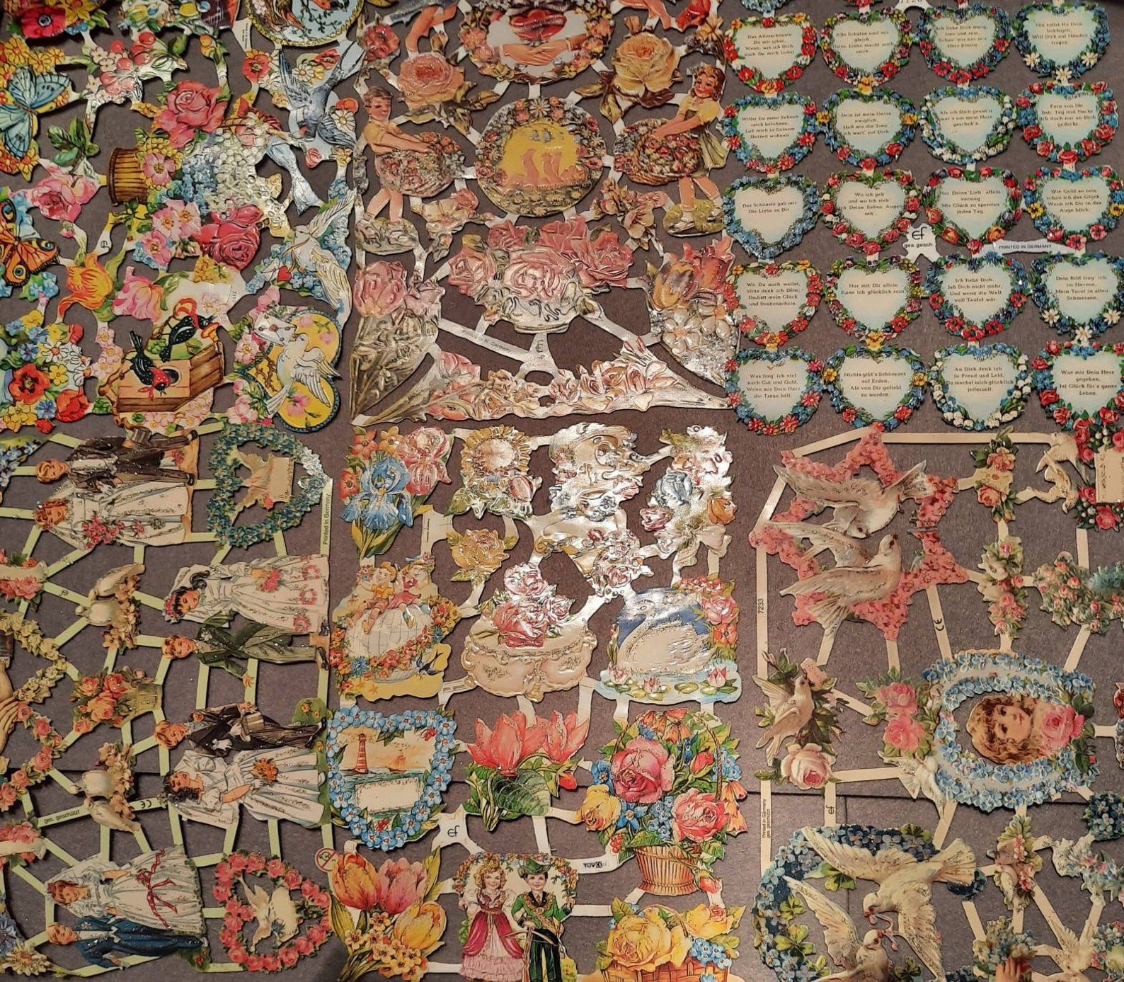 Glanzbilder Poesieb. Nostalgia wedding, love, trutel pigeons, elves, 6 different motifs with glitter 7250, 7233, 7171, 7126, 7110, 7022