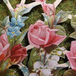 Images brillantes, images poétiques, fleurs, roses, 7278, avec et sans paillettes, Ernst Freihoff, gaufrage allemand, style vintage, ferraille