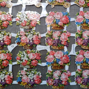 Images brillantes Images poétiques Paniers de fleurs scintillants, 7133, sans paillettes, Ernst Freihoff, gaufrage allemand, style vintage, ferraille