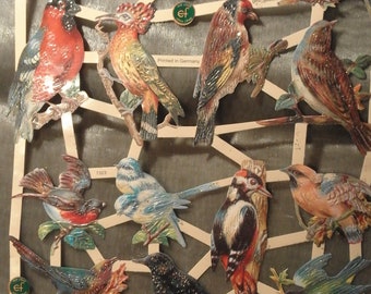 Glossy pictures poetry pictures birds, with glitter 7323, Ernst Freihoff, German Embrossed, Vintage Style, Scrap