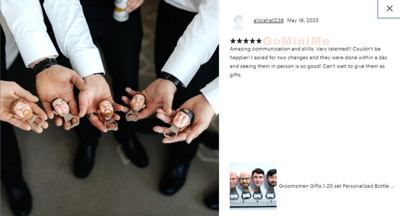 May include: A set of personalized bottle openers featuring a group of men's faces. The bottle openers are made of metal and have a black handle. The faces are printed on the front of the bottle openers and are surrounded by a silver ring. The bottle openers are arranged in a row on a white surface.