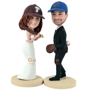 Personalized Baseball Couple Bobbleheads, Custom Figurine Gift