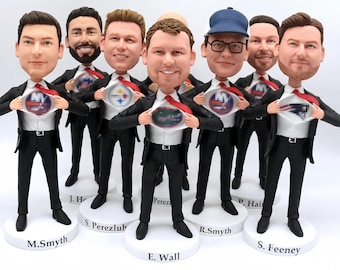 Groomsmen Gift Groomsman bobble head set 3-30 Personalized Gifts Cool Groomsmen bobbleheads with any logo on chest, Groomsmen Gifts GM9 Min3