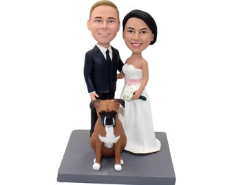 Personalized wedding cake toppers figurines for wedding with dog pet wedding cake toppers bride and groom gifts