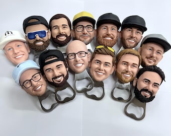 Groomsmen Gifts from Photo – Personalized Bottle Opener Bobbleheads Set (3+), Wedding Party & Team Gifts