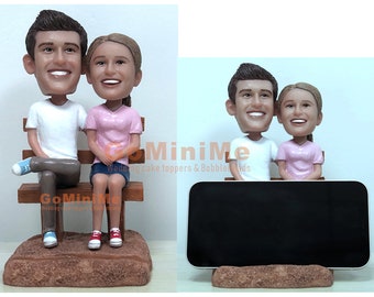 Custom Bobbleheads With Mobile Phone Holder , Custom Anniversary Gifts, Wedding Gifts, Birthday Gifts,  Couple Christmas Gifts Xmas Gifts