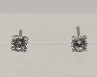 Vintage Sterling Silver Married Pair Cubic Zirconia Stud Earrings