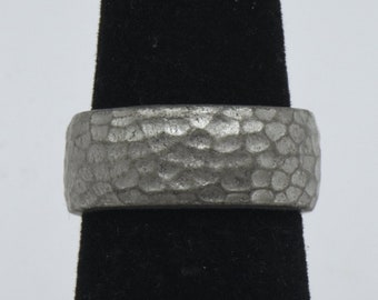 Vintage Pewter Hammered Texture Open Back Ring - Size 5.25