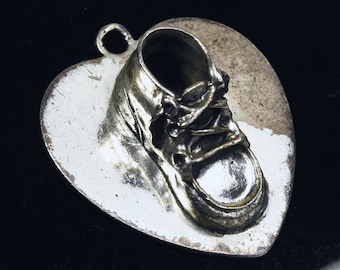 Beau - Vintage 1940 Sterling Silver Baby Shoe Heart Pendant