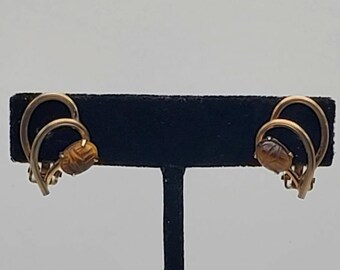 Vintage Tiger's Eye 12k Gold Filled Clip-On Earrings