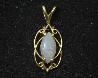Vintage 14k Gold and White Opal Pendant