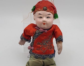 アメリカンヴィンテージ紙張り子黒豚を抱くおばあちゃんドール、人形 ヴィンテージ中国張り子人形 - Etsy 日本