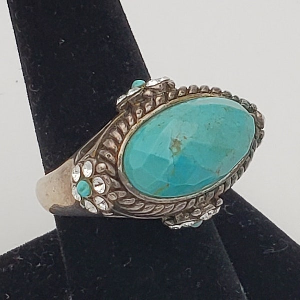 Barse - Faceted Turquoise LARGE Starting Silver Ring - size 7.75