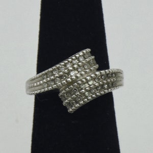 Vintage Diamonds Sterling Silver Bypass Ring - Size 5