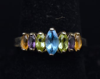 Vintage Multi-Gemstone Sterling Silver Ring - Size 9