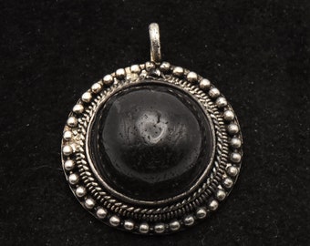 Vintage Carved Black Stone Cabochon Pendant