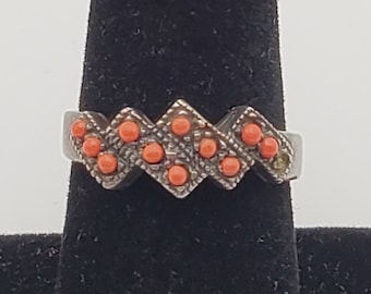 Vintage Coral Sterling Silver Ring - Size 7.5