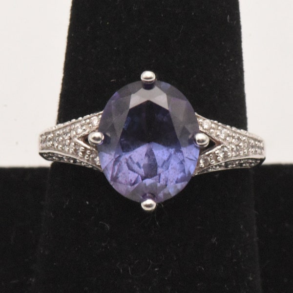 Vintage Sterling Silver Synthetic Color Change Sapphire Ring - Size 9